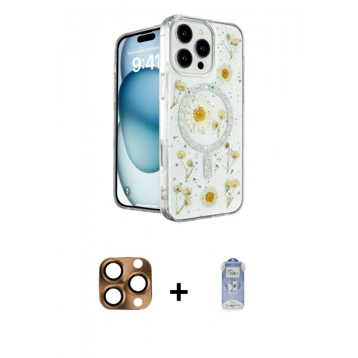 MARSİLYAN™- iPhone 16 Pro Max Kılıf Kozmos Doku - Siyah Joko Magic 5D Cam + Pers Alüminyum Kamera Lens - CLTM