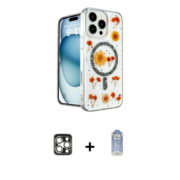 MARSİLYAN™- iPhone 16 Pro Max Kılıf Kozmos Doku - Siyah Joko Magic 5D Cam + PVD Metal Kamera Lens - GS