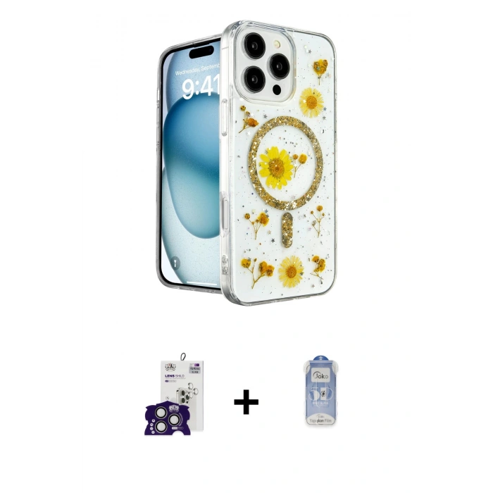 MARSİLYAN™- iPhone 16 Pro Max Kılıf Kozmos Doku - Siyah Joko Magic 5D Cam + Bilvis Titan Kamera Lens - TMGI