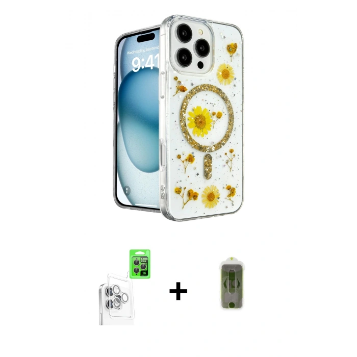 MARSİLYAN™- iPhone 16 Pro Max Kılıf Kozmos Doku - Siyah Joko Magic 5D Hayalet Cam + Raze Metal Kamera Lens - BZ