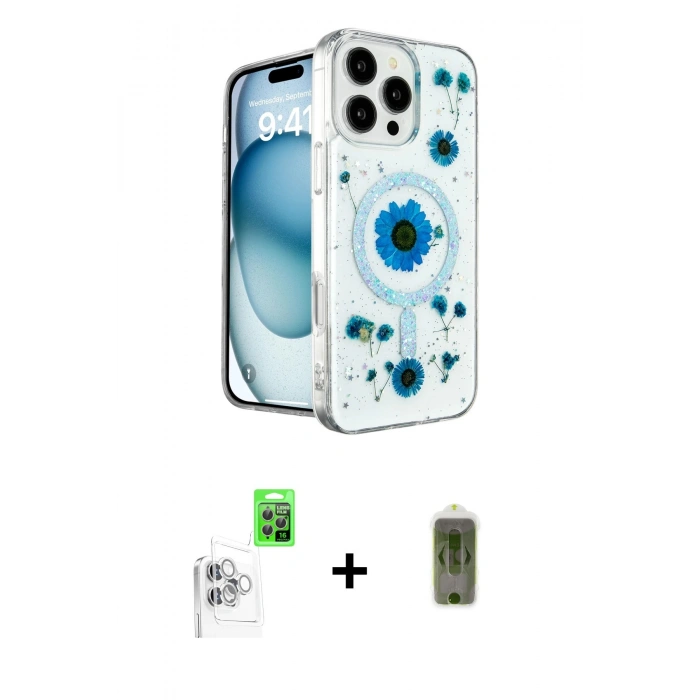 MARSİLYAN™- iPhone 16 Pro Max Kılıf Kozmos Doku - Siyah Joko Magic 5D Hayalet Cam + Raze Metal Kamera Lens - BZ