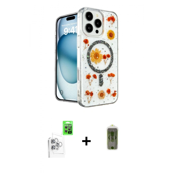 MARSİLYAN™- iPhone 16 Pro Max Kılıf Kozmos Doku - Siyah Joko Magic 5D Hayalet Cam + Raze Metal Kamera Lens - BZ