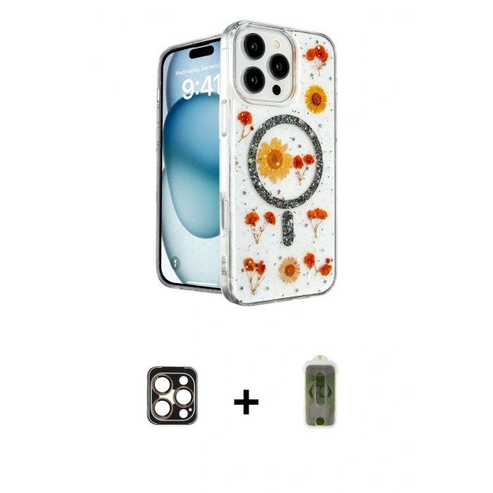 MARSİLYAN™- iPhone 16 Pro Max Kılıf Kozmos Doku - Siyah Joko Magic 5D Hayalet Cam + PVD Metal Kamera Lens - GD