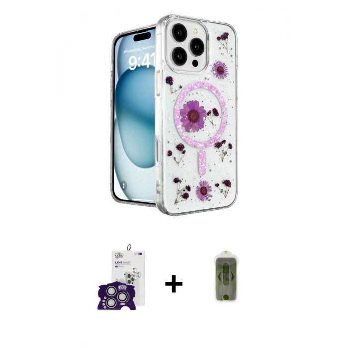 MARSİLYAN™- iPhone 16 Pro Max Kılıf Kozmos Doku - Siyah Joko Magic 5D Hayalet Cam + Bilvis Titan Kamera Lens - GS