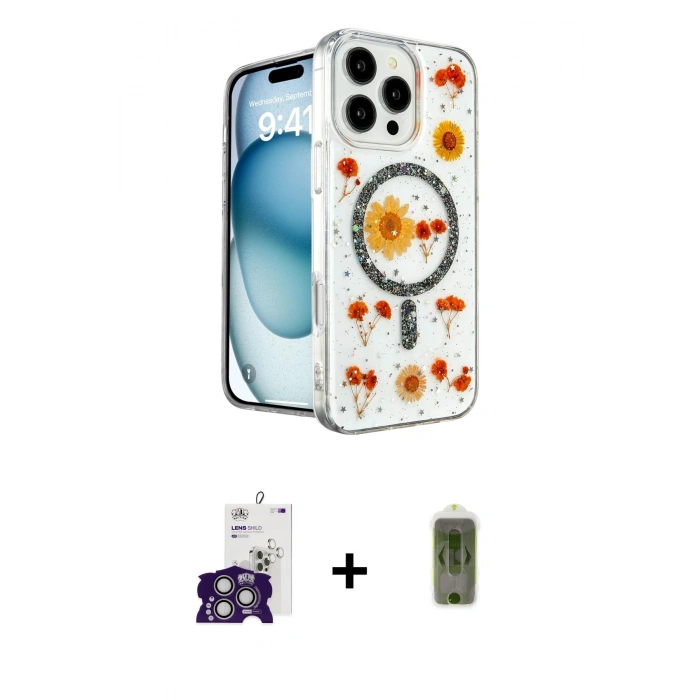 MARSİLYAN™- iPhone 16 Pro Max Kılıf Kozmos Doku - Siyah Joko Magic 5D Hayalet Cam + Bilvis Titan Kamera Lens - GS