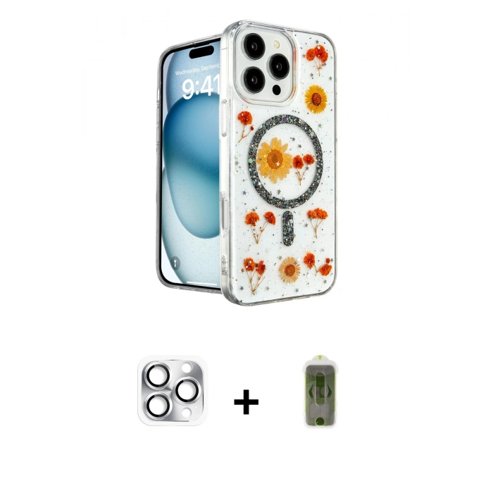 MARSİLYAN™- iPhone 16 Pro Max Kılıf Kozmos Doku - Siyah Joko Magic 5D Hayalet Cam + Gümüş Pers Alüminyum Kamera Lens