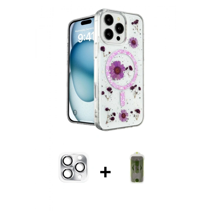 MARSİLYAN™- iPhone 16 Pro Max Kılıf Kozmos Doku - Siyah Joko Magic 5D Hayalet Cam + Gümüş Pers Alüminyum Kamera Lens