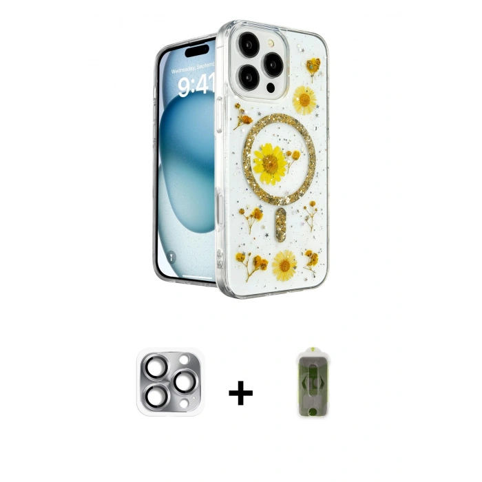 MARSİLYAN™- iPhone 16 Pro Max Kılıf Kozmos Doku - Siyah Joko Magic 5D Hayalet Cam + Pers Alüminyum Kamera Lens - GI