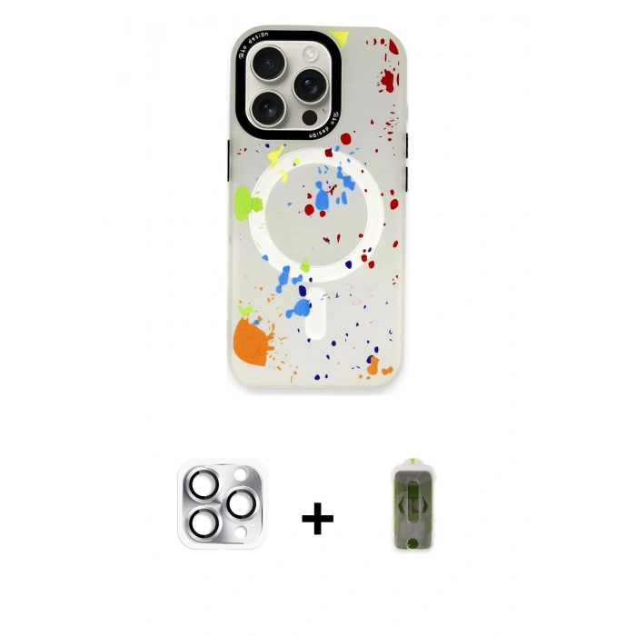 MARSİLYAN™- iPhone 16 Pro Max Kılıf Kozmos Doku - Siyah Joko Magic 5D Hayalet Cam + Pers Alüminyum Kamera Lens - GS