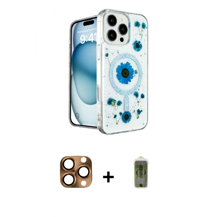 MARSİLYAN™- iPhone 16 Pro Max Kılıf Kozmos Doku - Siyah Joko Magic 5D Hayalet Cam + Pers Alüminyum Kamera Lens - CLTM