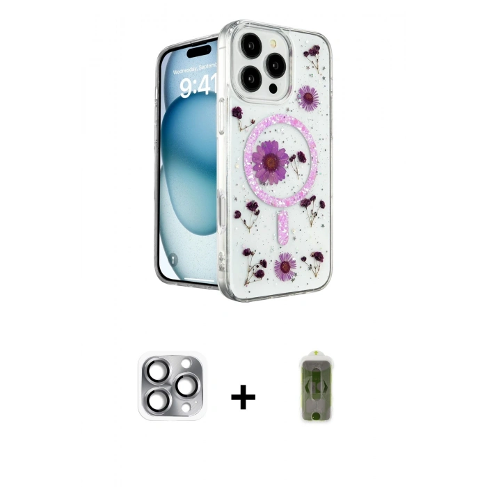 MARSİLYAN™- iPhone 16 Pro Max Kılıf Kozmos Doku - Siyah Joko Magic 5D Hayalet Cam + Pers Alüminyum Kamera Lens - GI