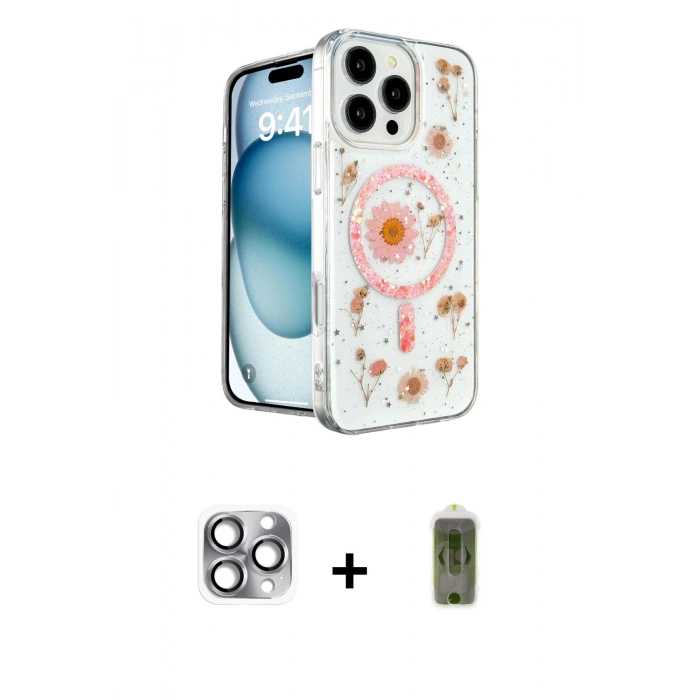 MARSİLYAN™- iPhone 16 Pro Max Kılıf Kozmos Doku - Siyah Joko Magic 5D Hayalet Cam + Pers Alüminyum Kamera Lens - GI