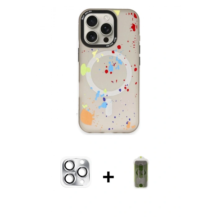 MARSİLYAN™- iPhone 16 Pro Max Kılıf Kozmos Doku - Siyah Joko Magic 5D Hayalet Cam + Pers Alüminyum Kamera Lens - GS