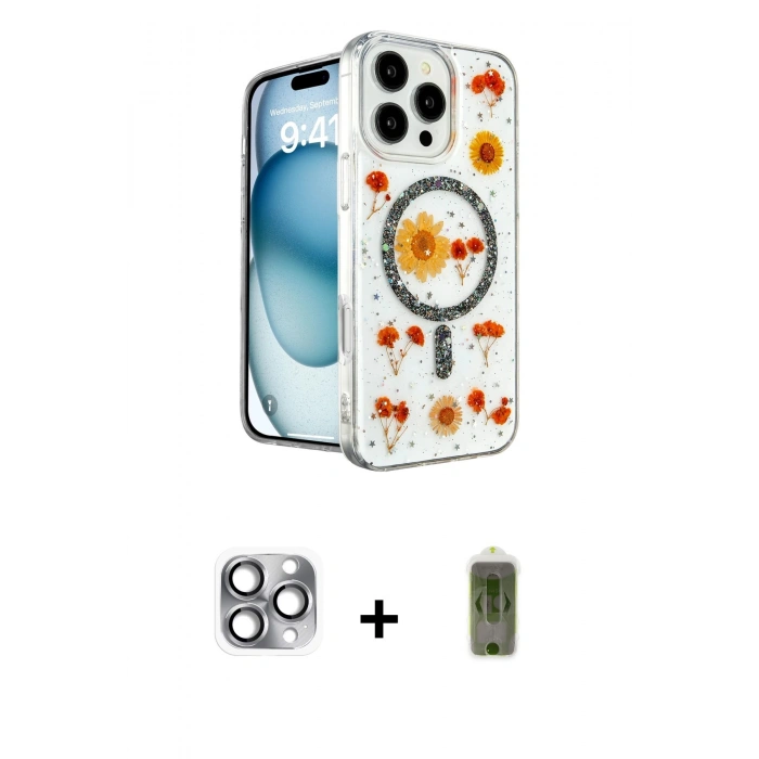 MARSİLYAN™- iPhone 16 Pro Max Kılıf Kozmos Doku - Siyah Joko Magic 5D Hayalet Cam + Pers Alüminyum Kamera Lens - GI