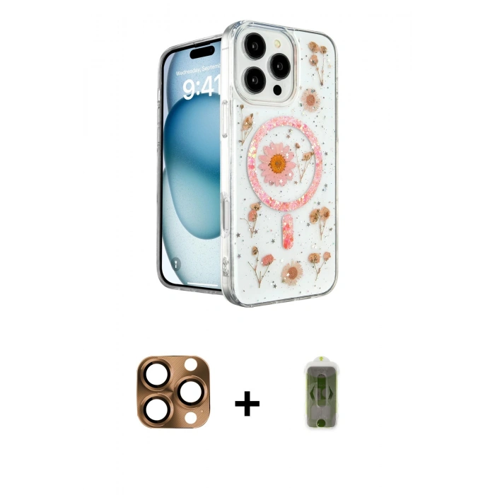 MARSİLYAN™- iPhone 16 Pro Max Kılıf Kozmos Doku - Siyah Joko Magic 5D Hayalet Cam + Pers Alüminyum Kamera Lens - CLTM