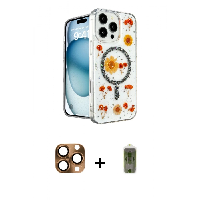 MARSİLYAN™- iPhone 16 Pro Max Kılıf Kozmos Doku - Siyah Joko Magic 5D Hayalet Cam + Pers Alüminyum Kamera Lens - CLTM