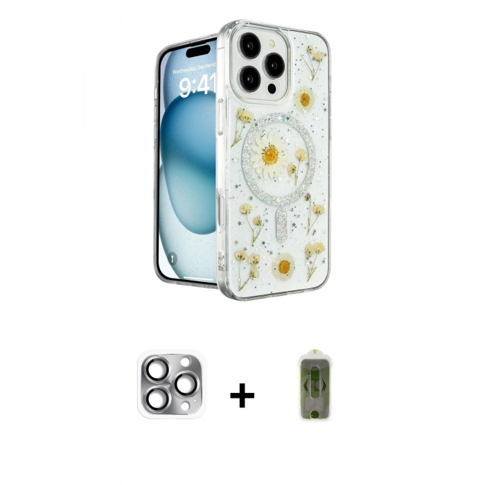 MARSİLYAN™- iPhone 16 Pro Max Kılıf Kozmos Doku - Siyah Joko Magic 5D Hayalet Cam + Pers Alüminyum Kamera Lens - GI