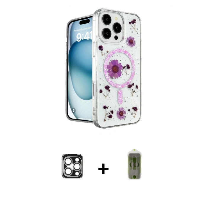 MARSİLYAN™- iPhone 16 Pro Max Kılıf Kozmos Doku - Siyah Joko Magic 5D Hayalet Cam + PVD Metal Kamera Lens - GS