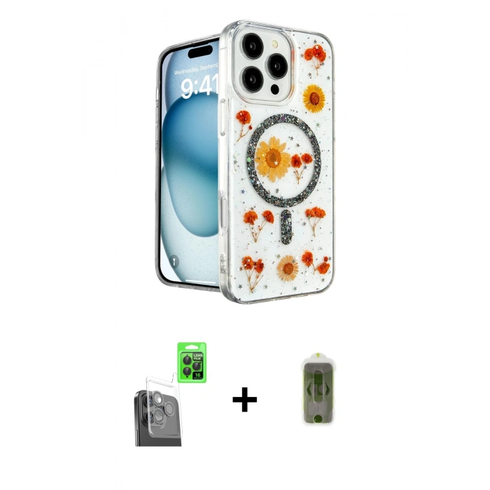 MARSİLYAN™- iPhone 16 Pro Max Kılıf Kozmos Doku - Siyah Joko Magic 5D Hayalet Cam + Raze Metal Kamera Lens - SH