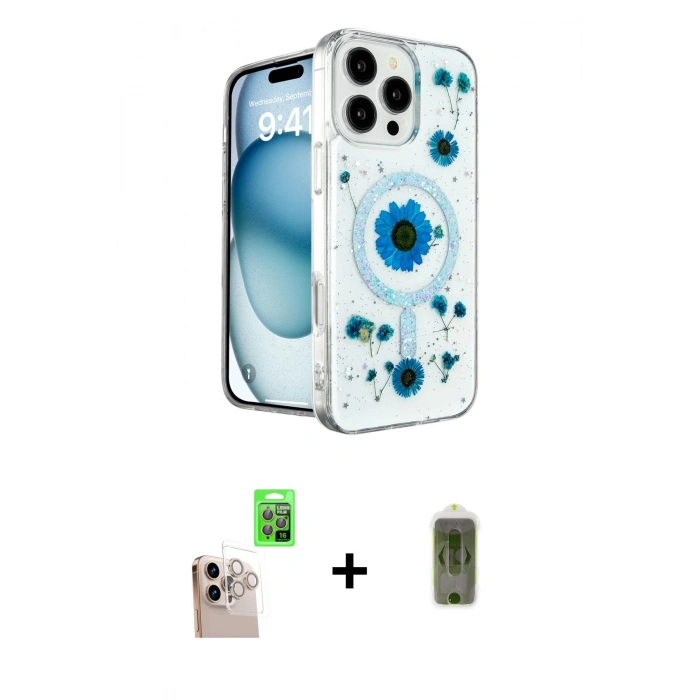 MARSİLYAN™- iPhone 16 Pro Max Kılıf Kozmos Doku - Siyah Joko Magic 5D Hayalet Cam + Raze Metal Kamera Lens - NLGY