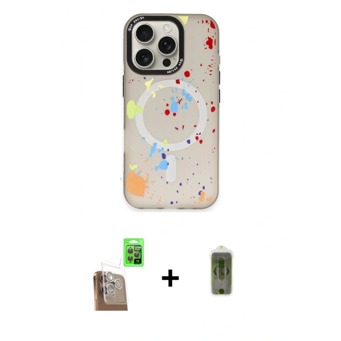 MARSİLYAN™- iPhone 16 Pro Max Kılıf Kozmos Doku - Siyah Joko Magic 5D Hayalet Cam + Raze Metal Kamera Lens - CLTM