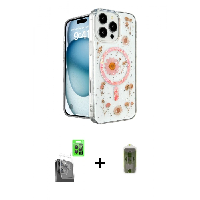 MARSİLYAN™- iPhone 16 Pro Max Kılıf Kozmos Doku - Siyah Joko Magic 5D Hayalet Cam + Raze Metal Kamera Lens - SH
