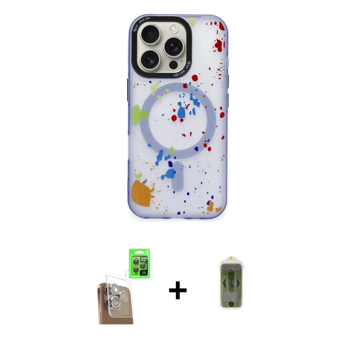 MARSİLYAN™- iPhone 16 Pro Max Kılıf Kozmos Doku - Siyah Joko Magic 5D Hayalet Cam + Raze Metal Kamera Lens - CLTM