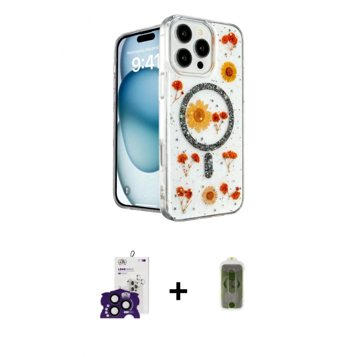MARSİLYAN™- iPhone 16 Pro Max Kılıf Kozmos Doku - Siyah Joko Magic 5D Hayalet Cam + Bilvis Titan Kamera Lens - SH