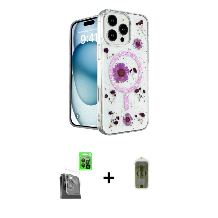 MARSİLYAN™- iPhone 16 Pro Max Kılıf Kozmos Doku - Siyah Joko Magic 5D Hayalet Cam + Raze Metal Kamera Lens - SH
