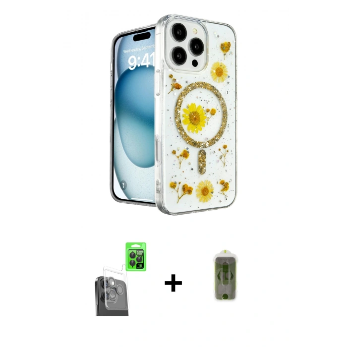 MARSİLYAN™- iPhone 16 Pro Max Kılıf Kozmos Doku - Siyah Joko Magic 5D Hayalet Cam + Raze Metal Kamera Lens - SH