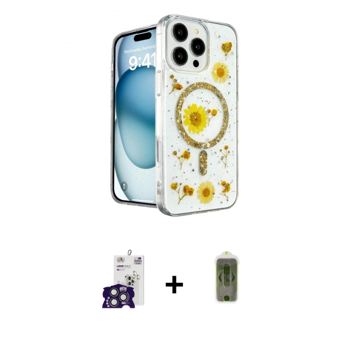 MARSİLYAN™- iPhone 16 Pro Max Kılıf Kozmos Doku - Siyah Joko Magic 5D Hayalet Cam + Titanyum Gri Bilvis Titan Kamera Lens
