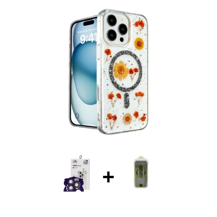 MARSİLYAN™- iPhone 16 Pro Max Kılıf Kozmos Doku - Siyah Joko Magic 5D Hayalet Cam + Titanyum Gri Bilvis Titan Kamera Lens