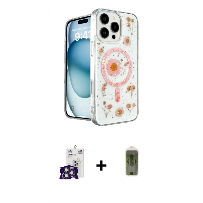 MARSİLYAN™- iPhone 16 Pro Max Kılıf Kozmos Doku - Siyah Joko Magic 5D Hayalet Cam + Titanyum Gri Bilvis Titan Kamera Lens