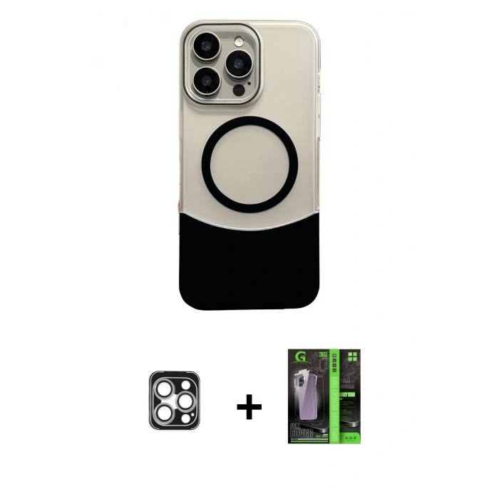 MARSİLYAN™- iPhone 16 Pro Max Kılıf Kozmos Form Özel Seri - Şeffaf 360 Full Body Arka Koruyucu + PVD Metal Kamera Lens - GS