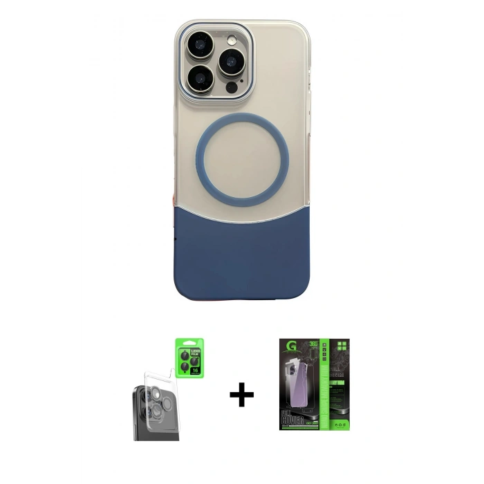 MARSİLYAN™- iPhone 16 Pro Max Kılıf Kozmos Form Özel Seri - Şeffaf 360 Full Body Arka Koruyucu + Raze Metal Kamera Lens - SH