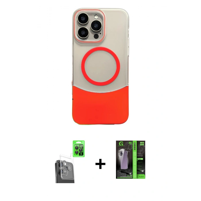 MARSİLYAN™- iPhone 16 Pro Max Kılıf Kozmos Form Özel Seri - Şeffaf 360 Full Body Arka Koruyucu + Raze Metal Kamera Lens - SH