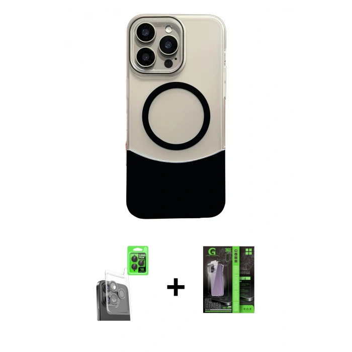 MARSİLYAN™- iPhone 16 Pro Max Kılıf Kozmos Form Özel Seri - Şeffaf 360 Full Body Arka Koruyucu + Raze Metal Kamera Lens - SH