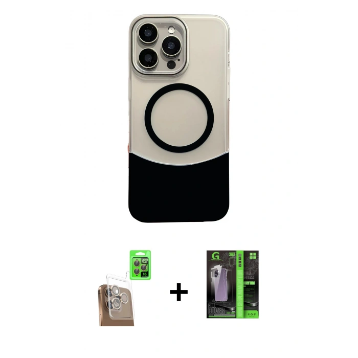 MARSİLYAN™- iPhone 16 Pro Max Kılıf Kozmos Form Özel Seri - Şeffaf 360 Full Body Arka Koruyucu + Raze Metal Kamera Lens - CLTM