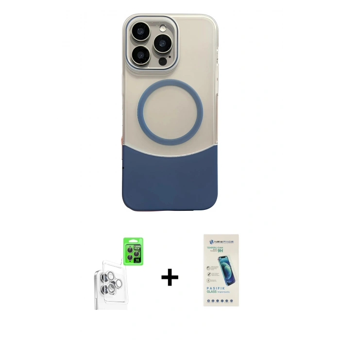 MARSİLYAN™- iPhone 16 Pro Max Kılıf Kozmos Form Özel Seri - Şeffaf Pasifik Cam Ekran Koruyucu + Beyaz Raze Metal Kamera Lens