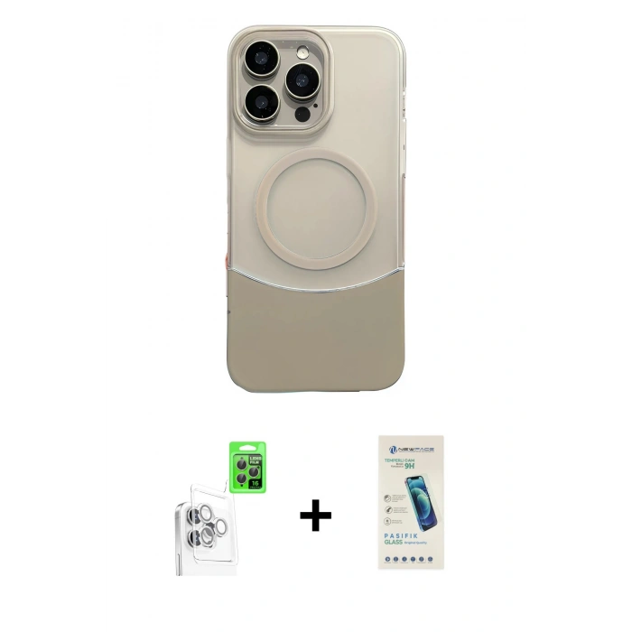 MARSİLYAN™- iPhone 16 Pro Max Kılıf Kozmos Form Özel Seri - Şeffaf Pasifik Cam Ekran Koruyucu + Beyaz Raze Metal Kamera Lens