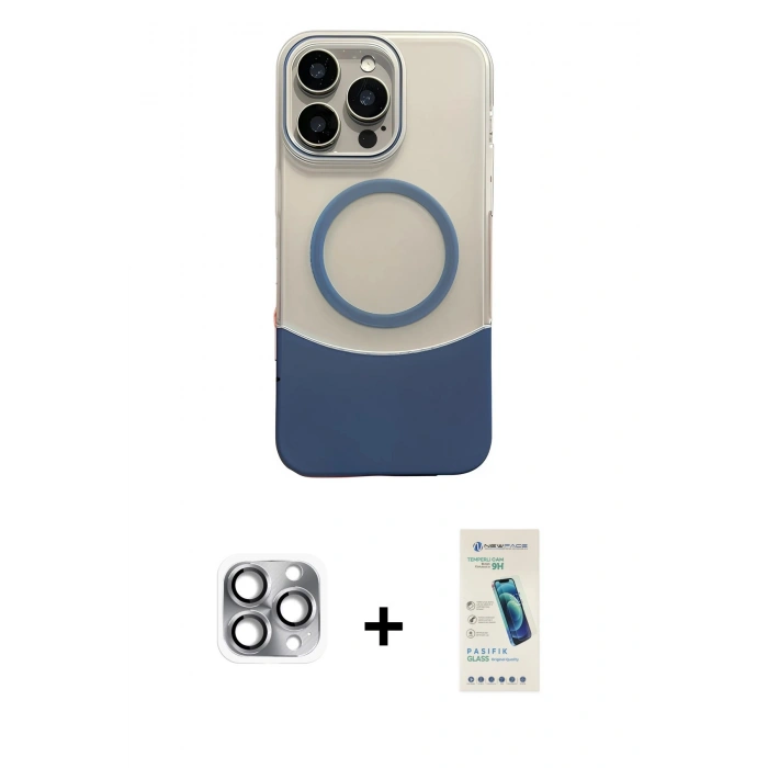 MARSİLYAN™- iPhone 16 Pro Max Kılıf Kozmos Form Özel Seri - Şeffaf Pasifik Cam Ekran Koruyucu + Gri Pers Alüminyum Kamera Lens