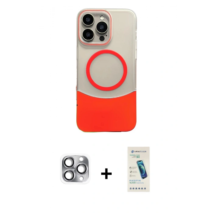 MARSİLYAN™- iPhone 16 Pro Max Kılıf Kozmos Form Özel Seri - Şeffaf Pasifik Cam Ekran Koruyucu + Gri Pers Alüminyum Kamera Lens
