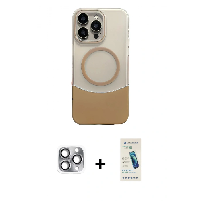 MARSİLYAN™- iPhone 16 Pro Max Kılıf Kozmos Form Özel Seri - Şeffaf Pasifik Cam Ekran Koruyucu + Gri Pers Alüminyum Kamera Lens