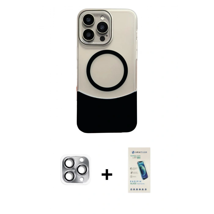 MARSİLYAN™- iPhone 16 Pro Max Kılıf Kozmos Form Özel Seri - Şeffaf Pasifik Cam Ekran Koruyucu + Gri Pers Alüminyum Kamera Lens