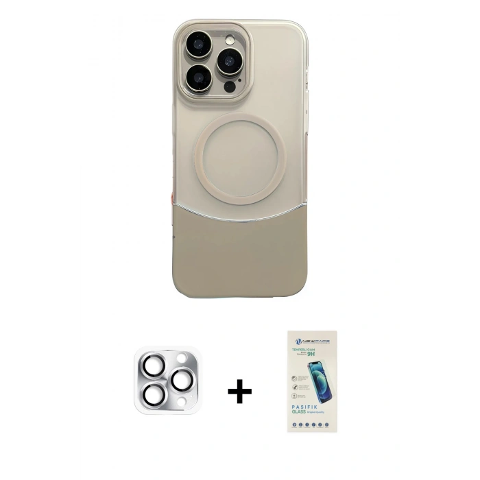 MARSİLYAN™- iPhone 16 Pro Max Kılıf Kozmos Form Özel Seri - Şeffaf Pasifik Cam Ekran Koruyucu + Gümüş Pers Alüminyum Kamera Lens