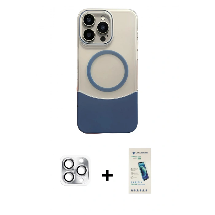 MARSİLYAN™- iPhone 16 Pro Max Kılıf Kozmos Form Özel Seri - Şeffaf Pasifik Cam Ekran Koruyucu + Gümüş Pers Alüminyum Kamera Lens