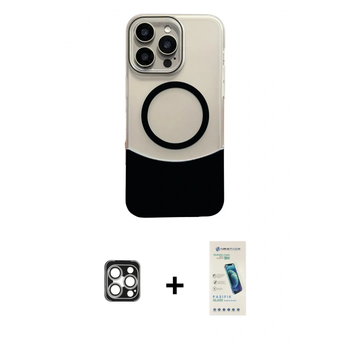 MARSİLYAN™- iPhone 16 Pro Max Kılıf Kozmos Form Özel Seri - Şeffaf Pasifik Cam Ekran Koruyucu + PVD Metal Kamera Lens - GS