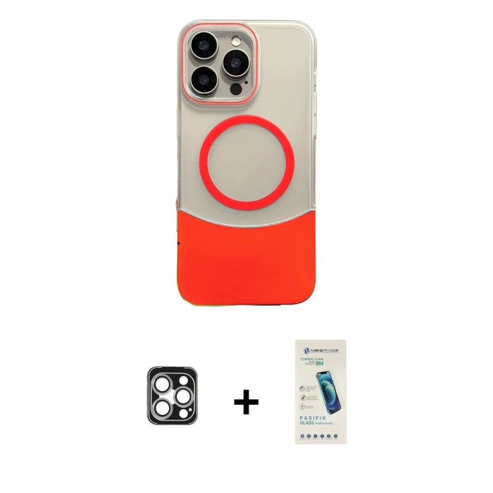 MARSİLYAN™- iPhone 16 Pro Max Kılıf Kozmos Form Özel Seri - Şeffaf Pasifik Cam Ekran Koruyucu + PVD Metal Kamera Lens - GS