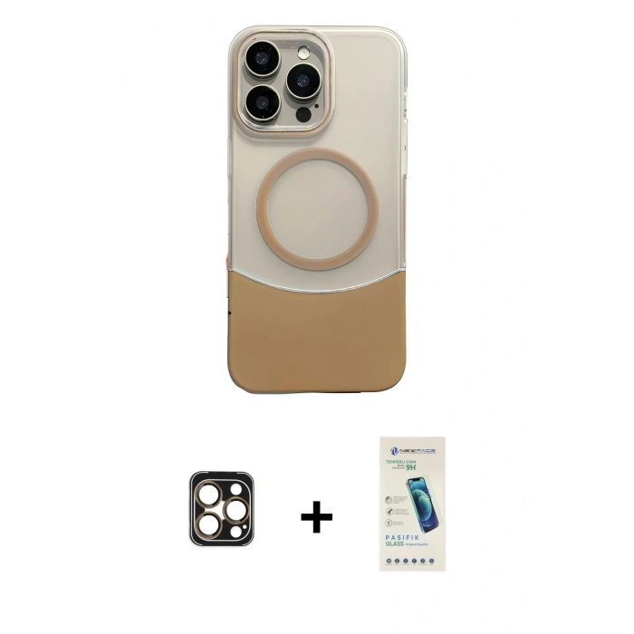MARSİLYAN™- iPhone 16 Pro Max Kılıf Kozmos Form Özel Seri - Şeffaf Pasifik Cam Ekran Koruyucu + PVD Metal Kamera Lens - GD