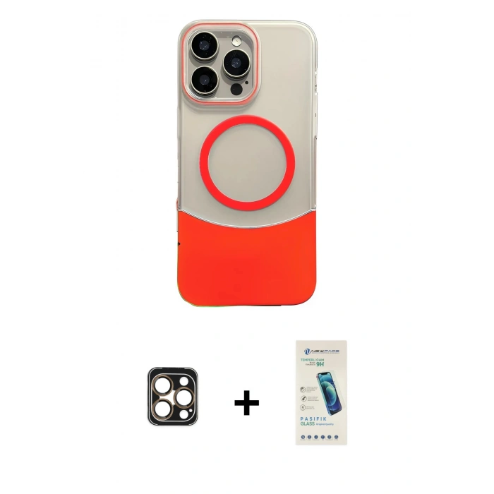 MARSİLYAN™- iPhone 16 Pro Max Kılıf Kozmos Form Özel Seri - Şeffaf Pasifik Cam Ekran Koruyucu + PVD Metal Kamera Lens - GD